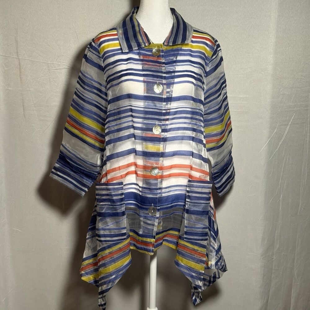 Mirror Image Women’s L Striped Asymmetrical Art to Wear Lagenlook Jacket Boho